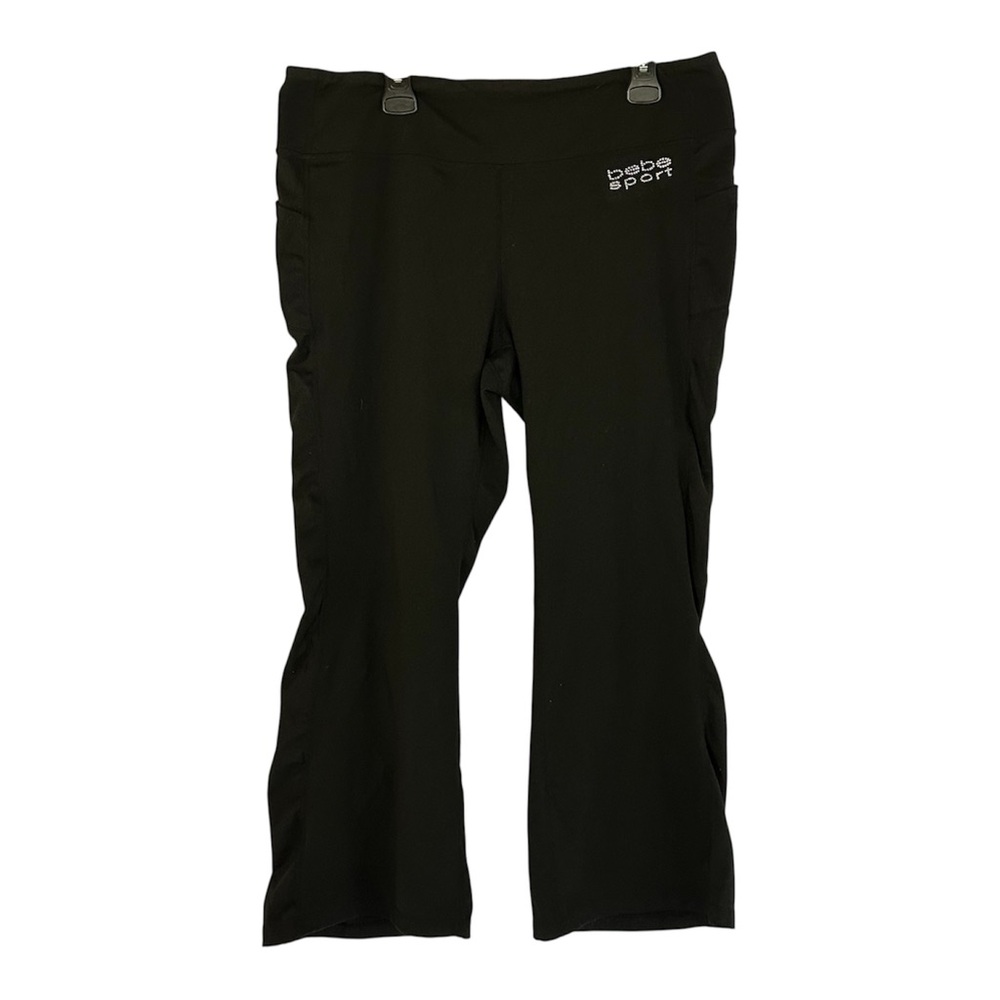 bebe Sport Black Rhinestone Logo Pocket Flare Crop Yoga Pants Plus Size 3X